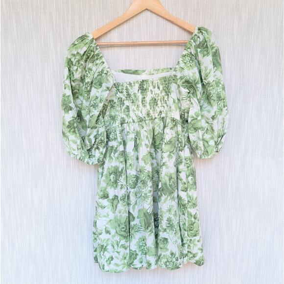 Abercrombie & Fitch Emerson Green Poplin Floral Short Sleeve Mini Dress, size M - Picture 2 of 8